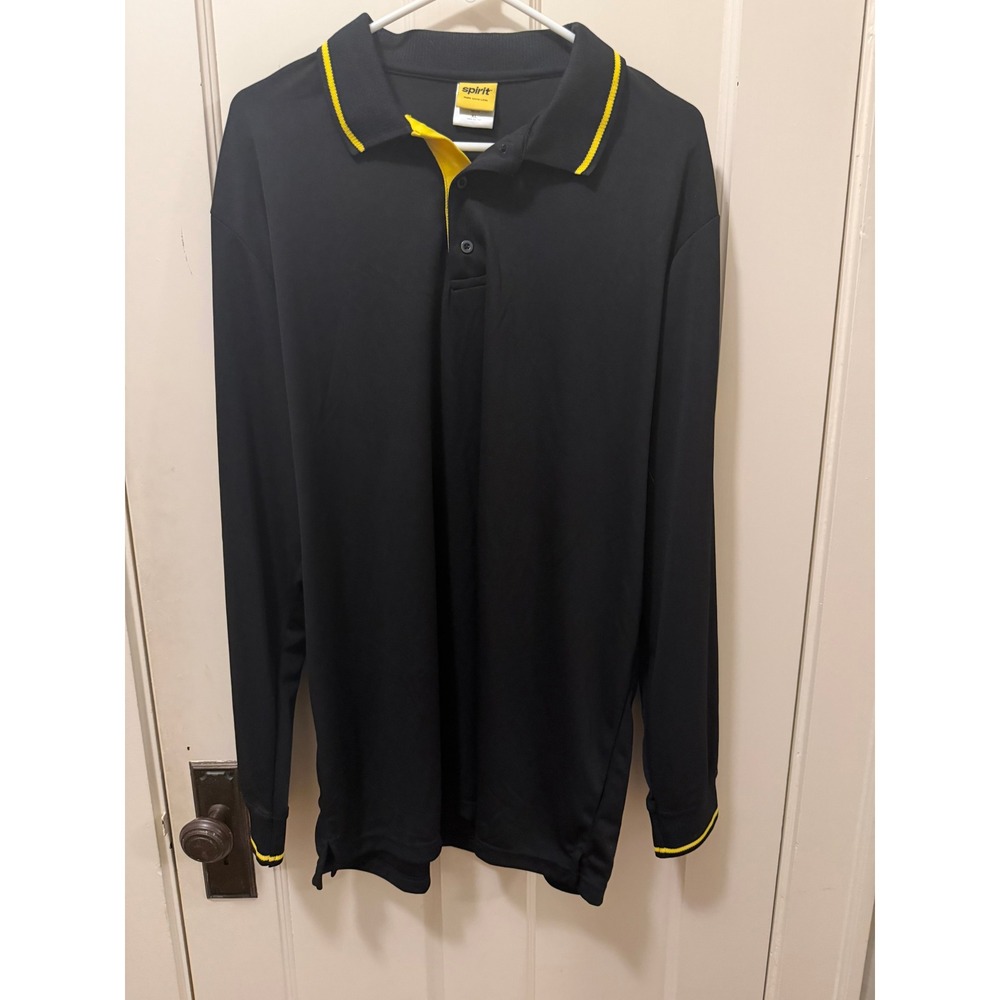 Spirit Men XL Long Sleeve Polo Shirt Black Yellow Performance Workwear Top